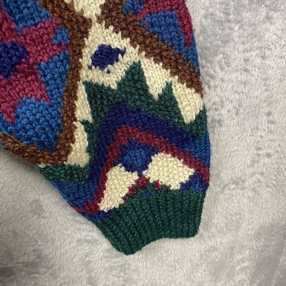 Vtg Wool Hand Knit Sweater Poise'N Ivy Grannycore Geometric Large Artsy Granny - Picture 3 of 5